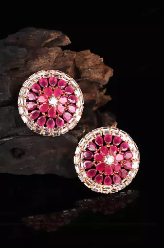 Pink Gold Plated Stone Earrings