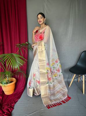 WHITE ELEGANT ORAGANZA SAREE 1
