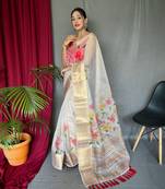 WHITE ELEGANT ORAGANZA SAREE