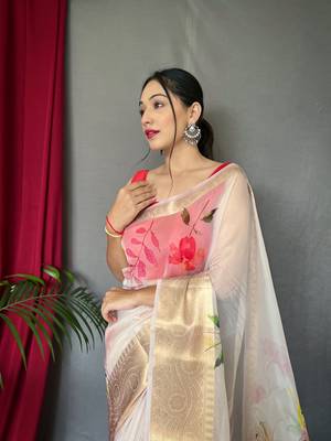 WHITE ELEGANT ORAGANZA SAREE 2
