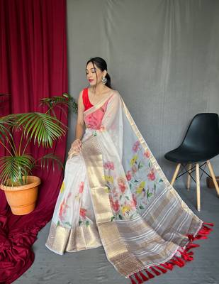 WHITE ELEGANT ORAGANZA SAREE 3