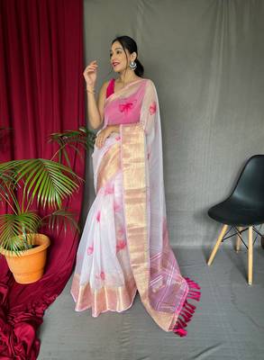 WHITE ELEGANT ORAGANZA SAREE 1