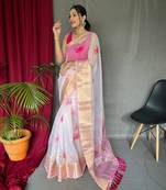 WHITE ELEGANT ORAGANZA SAREE