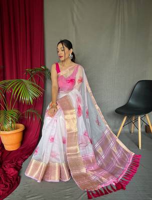 WHITE ELEGANT ORAGANZA SAREE 2