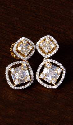 American Diamond Embellished Gold Plated Stud Earrings 216ED206 1