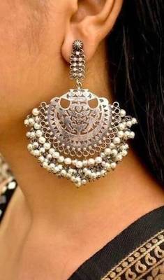 Silver look Chandbali Earrings 1