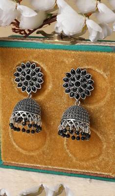 Oxidised Black Color Stone Studded Classic Jhumka Earring 5