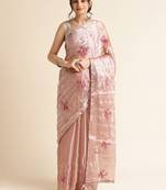 Brown Embellished  Organza Designer Party Wear Saree With Blouse Piece