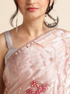 Brown Embellished  Organza Designer Party Wear Saree With Blouse Piece 5