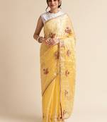 Yellow Embellished  Organza Designer Party Wear Saree With Blouse Piece