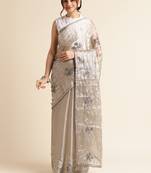 Grey Embellished  Organza Designer Party Wear Saree With Blouse Piece