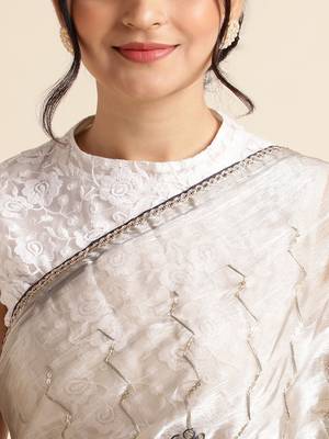 Grey Embellished  Organza Designer Party Wear Saree With Blouse Piece 5