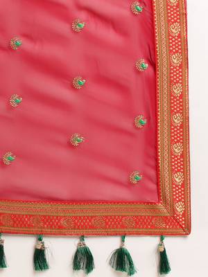 Red Embellished  Net Designer Party Wear Saree With Blouse Piece 6