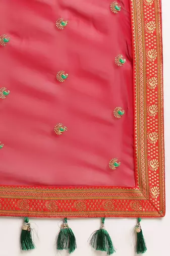 Red Embellished  Net Designer Party Wear Saree With Blouse Piece