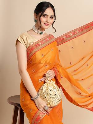 Mustard Embellished  Net Designer Party Wear Saree With Blouse Piece 4