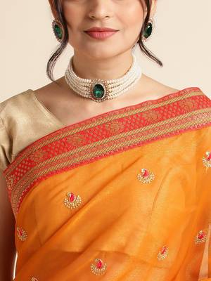 Mustard Embellished  Net Designer Party Wear Saree With Blouse Piece 5