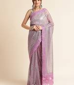 Purple Embellished  Lycra Designer Party Wear Saree With Blouse Piece