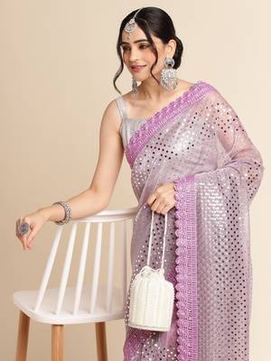 Purple Embellished  Lycra Designer Party Wear Saree With Blouse Piece 4