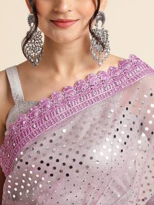 Purple Embellished  Lycra Designer Party Wear Saree With Blouse Piece 5