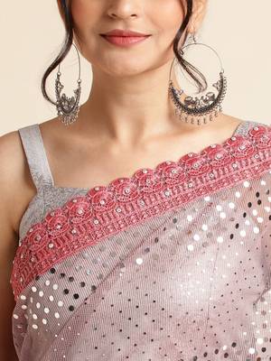 Peach Embellished  Lycra Designer Party Wear Saree With Blouse Piece 5