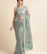 Grey Embellished  Lycra Designer Party Wear Saree With Blouse Piece