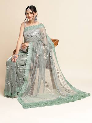 Grey Embellished  Lycra Designer Party Wear Saree With Blouse Piece 3