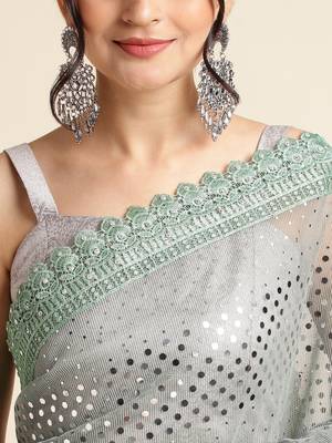 Grey Embellished  Lycra Designer Party Wear Saree With Blouse Piece 5