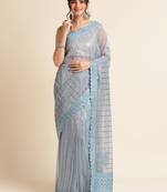 Blue Embellished  Lycra Designer Party Wear Saree With Blouse Piece