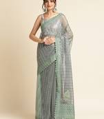 Green Embellished  Lycra Designer Party Wear Saree With Blouse Piece