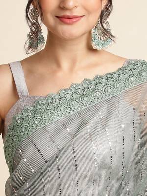 Green Embellished  Lycra Designer Party Wear Saree With Blouse Piece 5