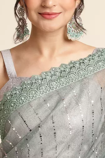 Green Embellished  Lycra Designer Party Wear Saree With Blouse Piece