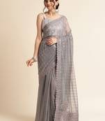 Grey Embellished  Lycra Designer Party Wear Saree With Blouse Piece