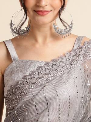 Grey Embellished  Lycra Designer Party Wear Saree With Blouse Piece 5