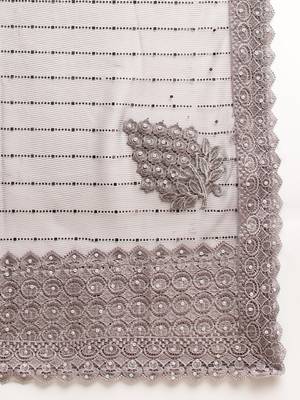 Grey Embellished  Lycra Designer Party Wear Saree With Blouse Piece 6