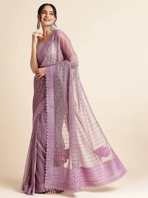 Purple Embellished  Lycra Designer Party Wear Saree With Blouse Piece 2