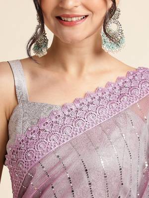 Purple Embellished  Lycra Designer Party Wear Saree With Blouse Piece 5