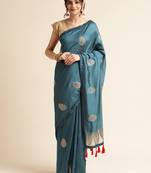 Blue Embellished  Lycra Designer Party Wear Saree With Blouse Piece