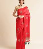 Red Embellished  Lycra Designer Party Wear Saree With Blouse Piece