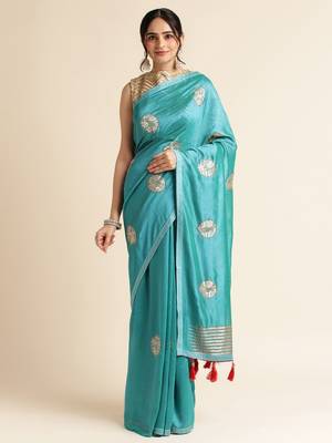 Blue Embellished  Lycra Designer Party Wear Saree With Blouse Piece 1