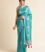 Blue Embellished  Lycra Designer Party Wear Saree With Blouse Piece