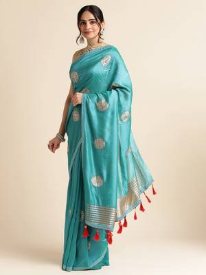 Blue Embellished  Lycra Designer Party Wear Saree With Blouse Piece 2