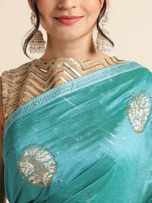 Blue Embellished  Lycra Designer Party Wear Saree With Blouse Piece 5
