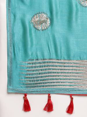 Blue Embellished  Lycra Designer Party Wear Saree With Blouse Piece 6