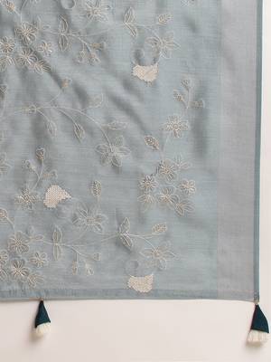 Grey Embellished  Silk Cotton Designer Party Wear Saree With Blouse Piece 6