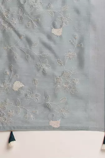Grey Embellished  Silk Cotton Designer Party Wear Saree With Blouse Piece