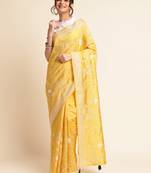 Yellow Embellished  Silk Cotton Designer Party Wear Saree With Blouse Piece