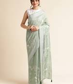 Green Embellished  Silk Cotton Designer Party Wear Saree With Blouse Piece