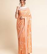 Orange Embellished  Silk Cotton Designer Party Wear Saree With Blouse Piece