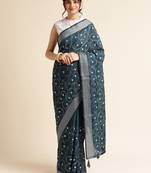 Orange Embellished  Silk Cotton Designer Party Wear Saree With Blouse Piece