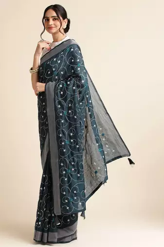 Orange Embellished  Silk Cotton Designer Party Wear Saree With Blouse Piece
